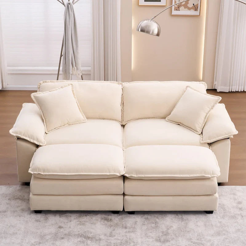 Divano a 2 posti con 2 cuscini, 2 guanciali e 2 pouf, divano confortevole - Divano profondo da soggiorno, divano modulare