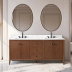 Mobile lavabo doppio Vanity Art 72 per bagno con piano in marmo composito