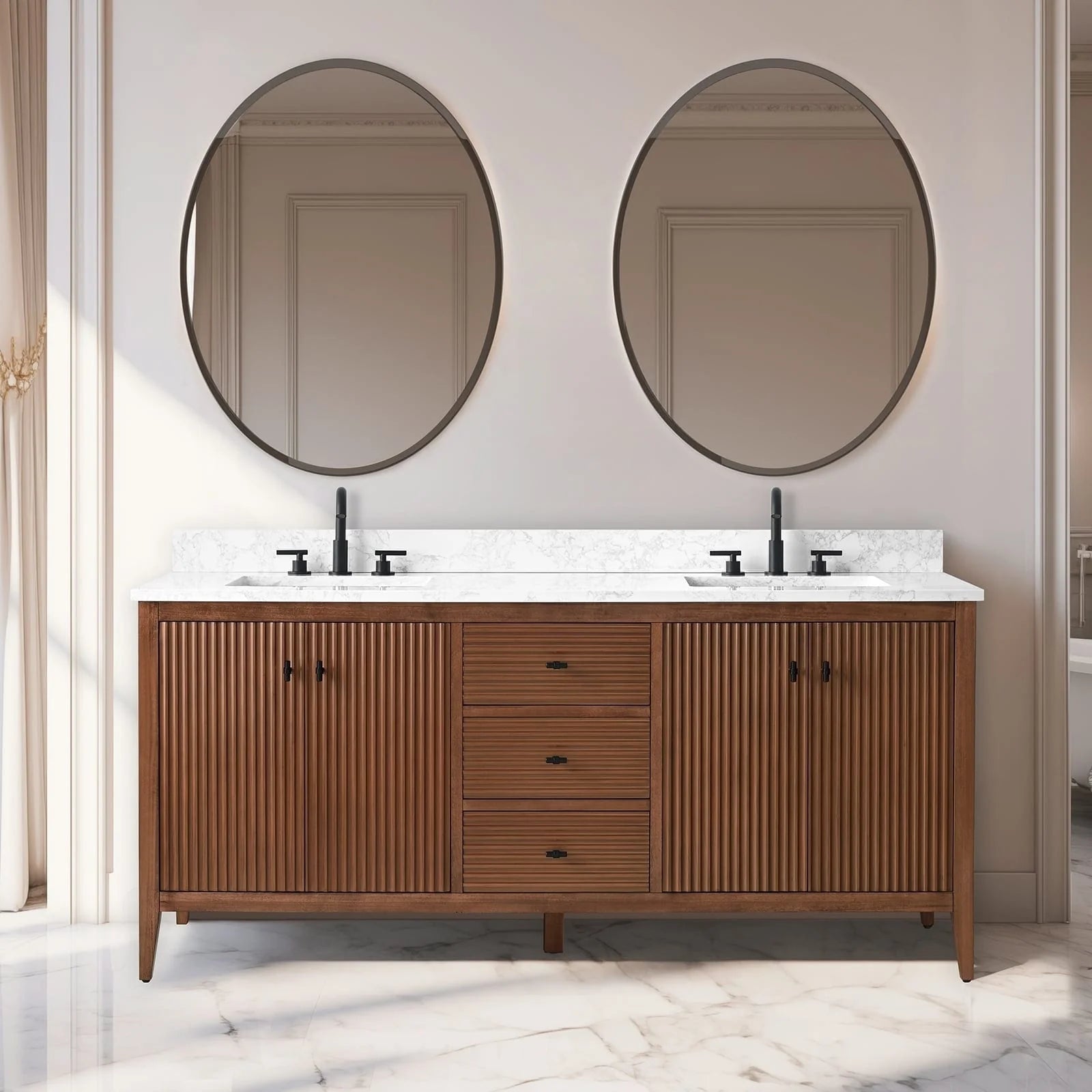 Mobile lavabo doppio Vanity Art 72 per bagno con piano in marmo composito