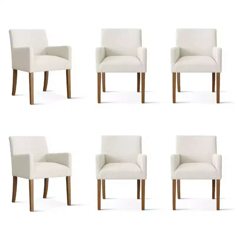 Set di 6 sedie da pranzo imbottite con braccioli, poltrone moderne in lino con gambe in legno, sedie occasionali per sala da pranzo, soggiorno - Panipeachy