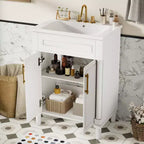 Mobiletto da bagno 61 cm con lavabo in ceramica, mobile stile shaker, 2 ante con chiusura ammortizzata, struttura in legno massello per bagno piccolo o bagno di servizio