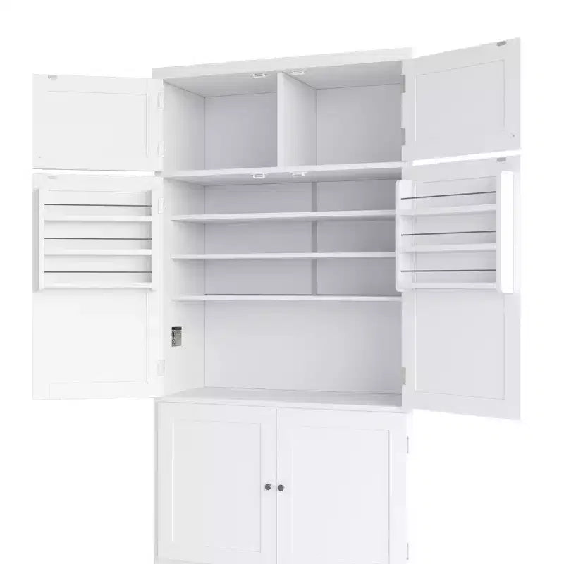 Dispensa Alta da Cucina con Prese di Corrente, Grande Credenza Autoportante con Supporto per Microonde, Cassetti, Scaffali, Portabottiglie e Ante con Ripiani