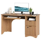 Scrivania Smart Bestier 55 per computer, scrivania da scrittura in rovere con cassetti portadocumenti e presa di corrente, scrivania direzionale con vani a giorno e vassoio per tastiera