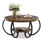 Tavolino Industriale Rotondo da 30 Pollici a 2 Livelli con Piedini Regolabili Ripiano Effetto Legno Design Fiamma Facile da Montare Soggiorno