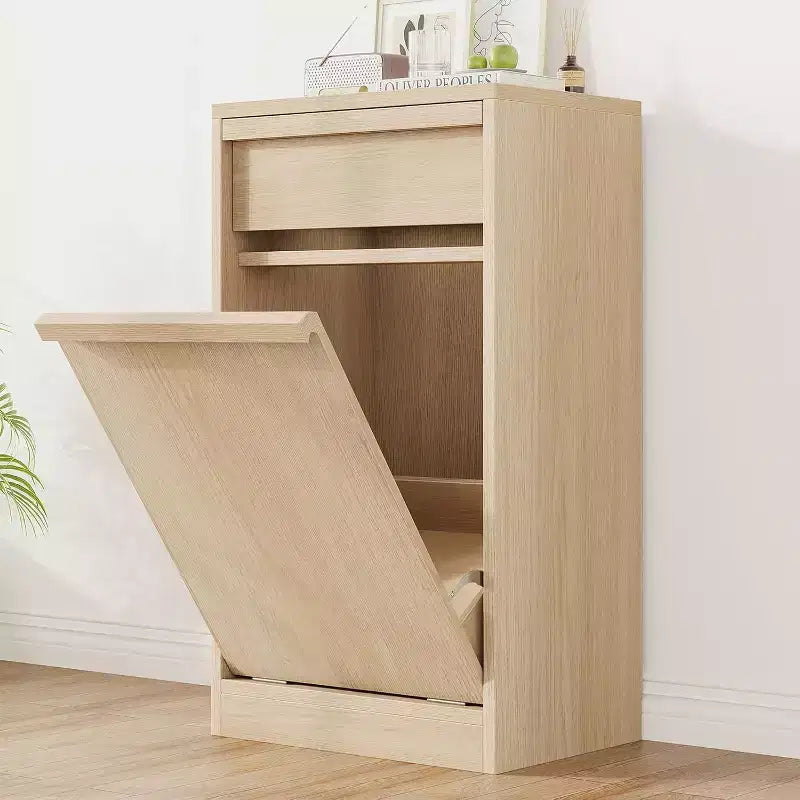 Pattumiera Inclinabile, Rovere Naturale, Pattumiera con Contenitore e Cassetto, Cestino Nascosto, Cesto Portabiancheria per Cucina, Sala da Pranzo, Soggiorno
