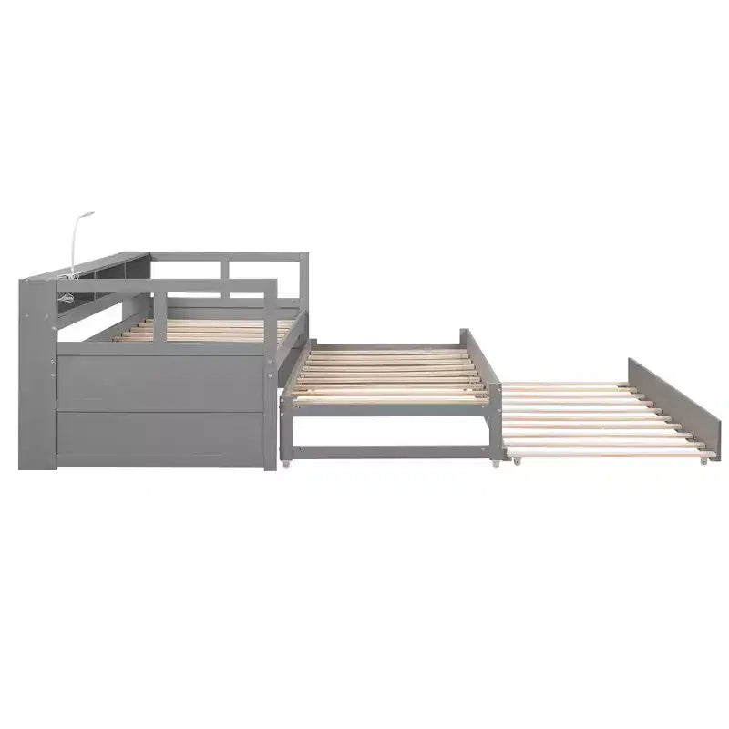 Whisen Twin XL Daybed in Legno con 2 Letti Estraibili, 3 Vani portaoggetti, 1 Luce Gratuita e USB per la Ricarica