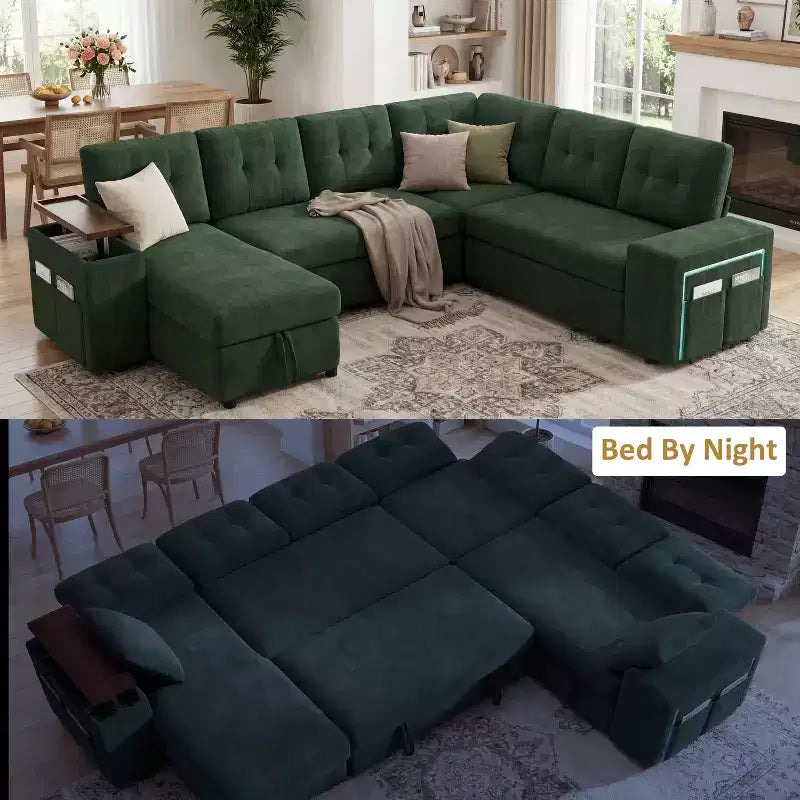 Divano letto componibile modulare Dyonery 112 con letto estraibile, divano componibile a U con contenitore, divani con seduta extra ampia e profonda per soggiorno