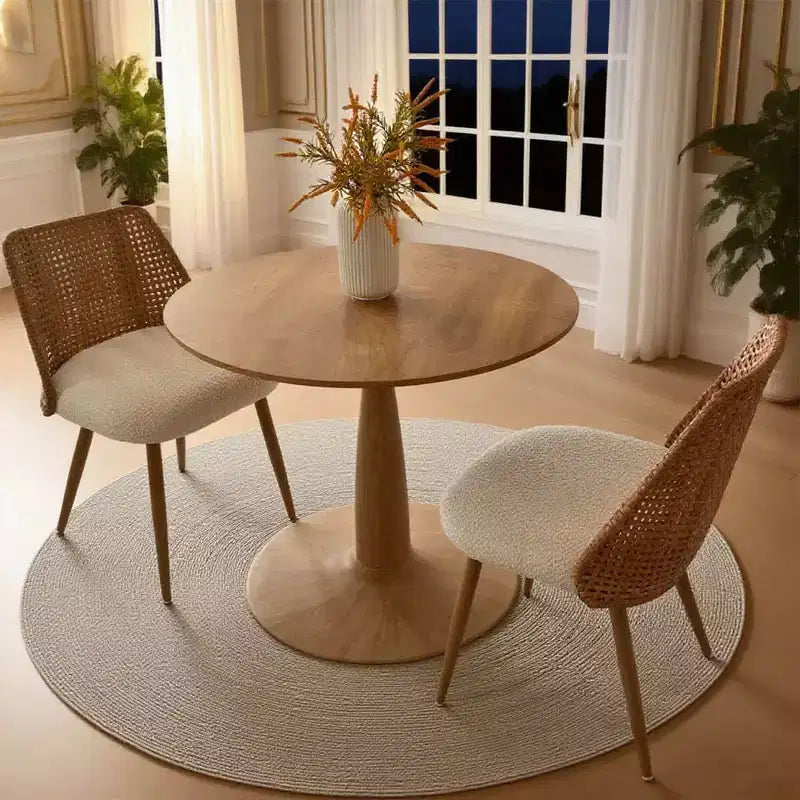 Tavolo da pranzo rotondo moderno con base a piedistallo con finitura effetto legno, tavolino da caffè piccolo per appartamento, sala da pranzo e salotto-Panipeachy
