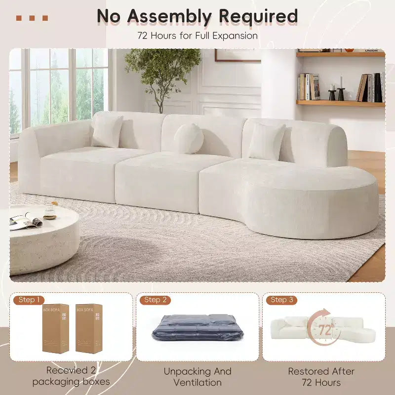 Divano componibile curvo moderno da 140 pollici con chaise longue, set da 3 pezzi, per soggiorno