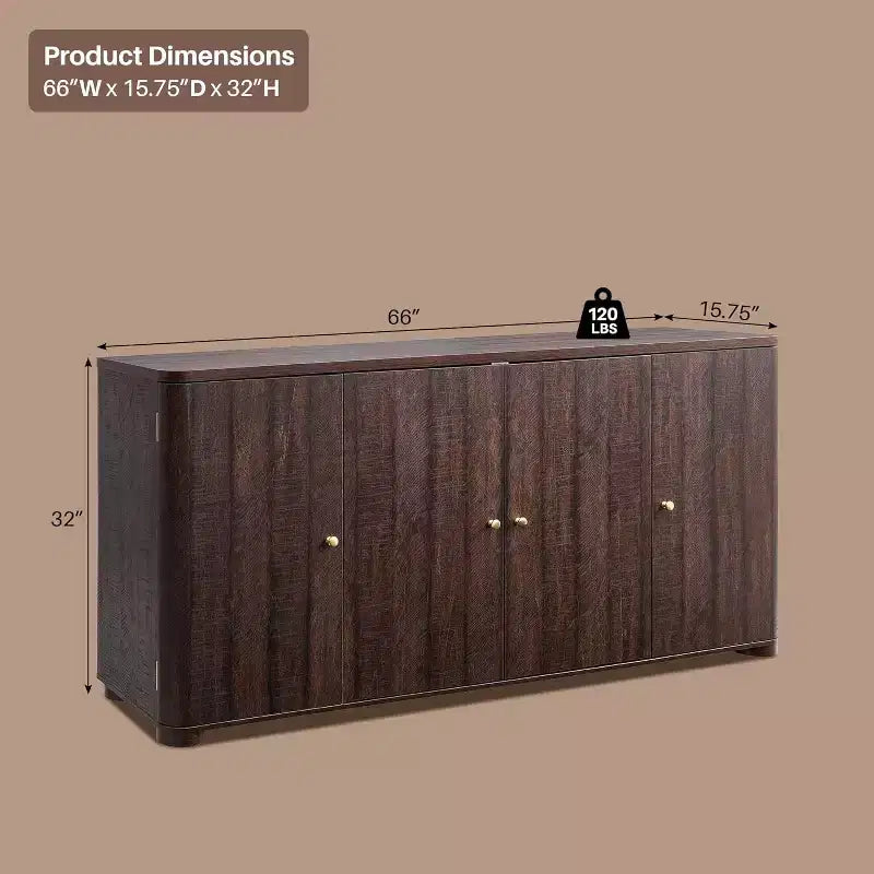 Credenza a Buffet da Cucina con 4 Ante e Ripiani, Credenza Moderna Grande, Mobile Contenitore per Bar Caffè da 66 Pollici