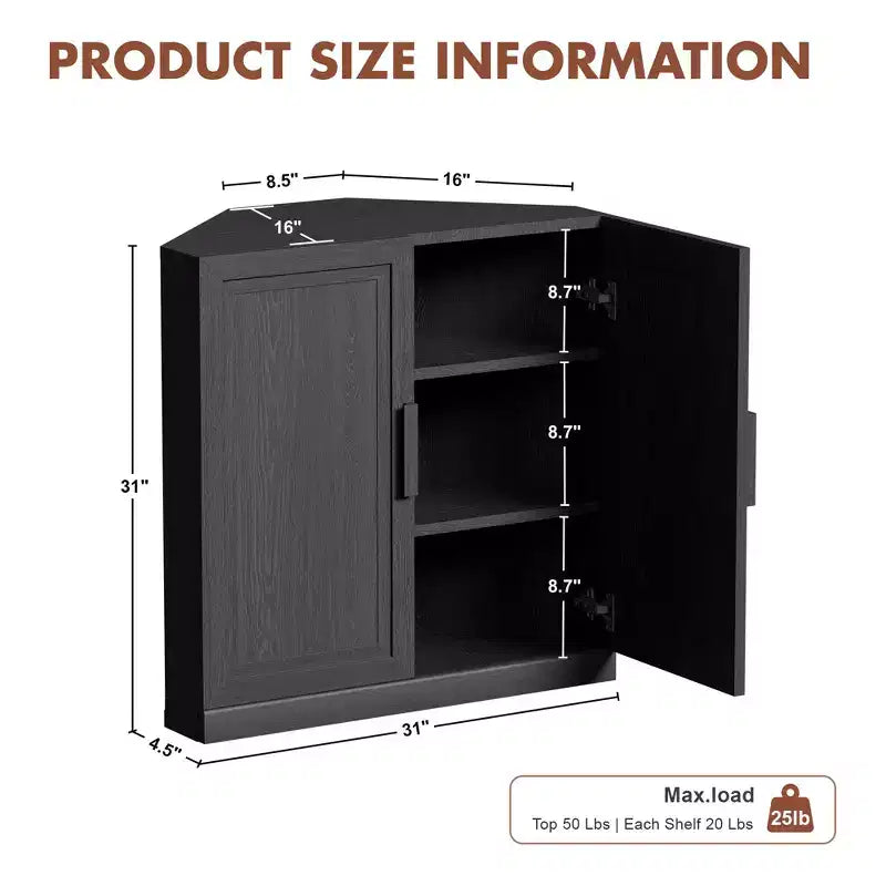Mobile ad Angolo Dovelina con Ripiani Regolabili Credenza Buffet Vetrinetta Vino Mobile da Cucina e Sala da Pranzo con Ante in Legno - 31H x 31W, 36H x 31W