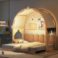 Letto a piattaforma in legno massiccio a forma di casetta, letto Montessori a terra con tetto ad arco e letto estraibile per bambine e bambini