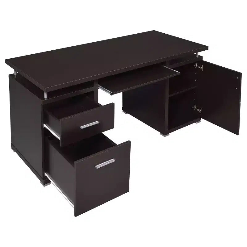 TUYOHW 55 Scrivania da scrittura in legno, scrivania per computer da ufficio con 2 cassetti, 1 armadietto, 1 ripiano aperto, 1 anta, scrivania da lavoro per ufficio domestico, studio, piccoli spazi