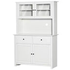 HOMCOM Credenza da Cucina 63,5 cm con Vetrina Superiore, Armadietto Dispensa con 4 Ripiani, Cassetti, Ante in Vetro, Ripiano Aperto per Microonde