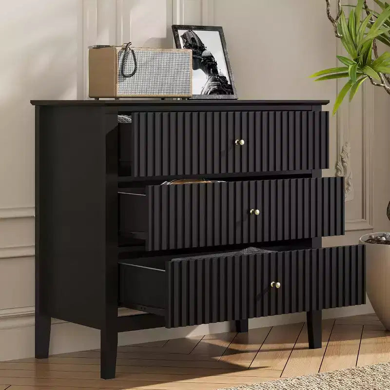Cassettiera Heynemo a 3 Cassetti, Comodino in Legno Verniciato Alto 76 cm con Contenitore, Ampio Cassettone Moderno con Guide a Sfera