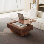 JVNOXK 38.6'' Tavolino da caffè con piano sollevabile e scanalature, con spazio contenitivo, impiallacciatura in legno massello, altezza regolabile, tavolino moderno per soggiorno, camera da letto, noce
