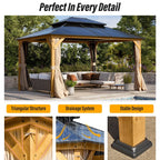 EROMMY Gazebo a tetto rigido, Pergola da esterno con doppio tetto, zanzariere e tende, Tenda da sole resistente per patio, cortile, feste in piscina