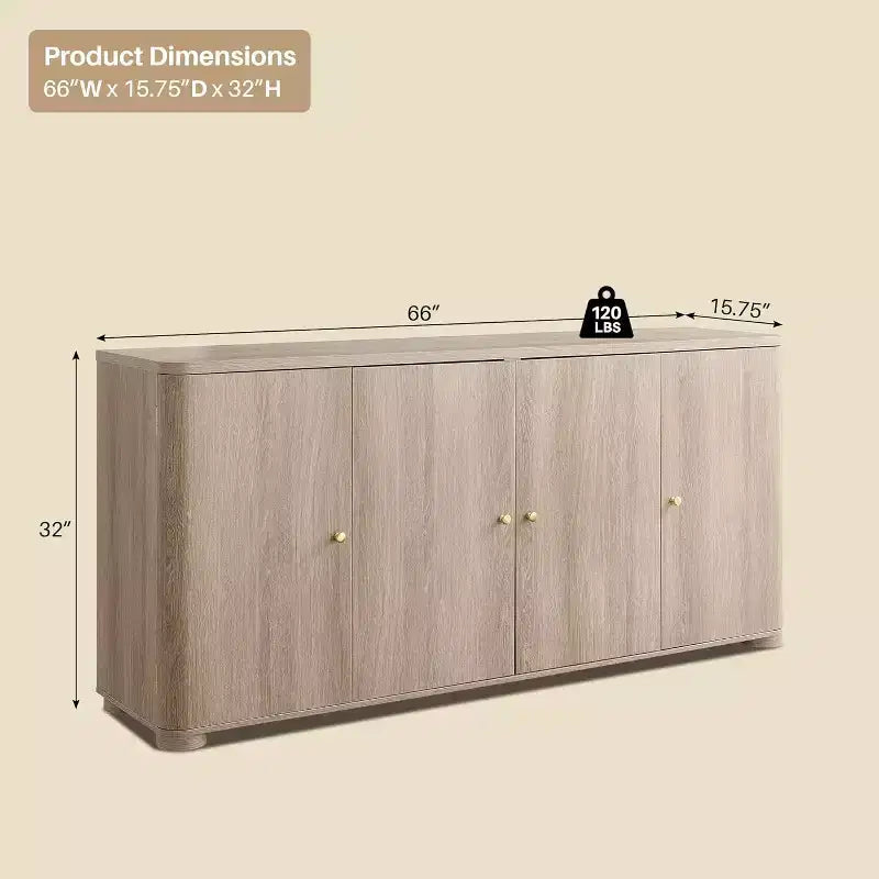 Credenza a Buffet da Cucina con 4 Ante e Ripiani, Credenza Moderna Grande, Mobile Contenitore per Bar Caffè da 66 Pollici