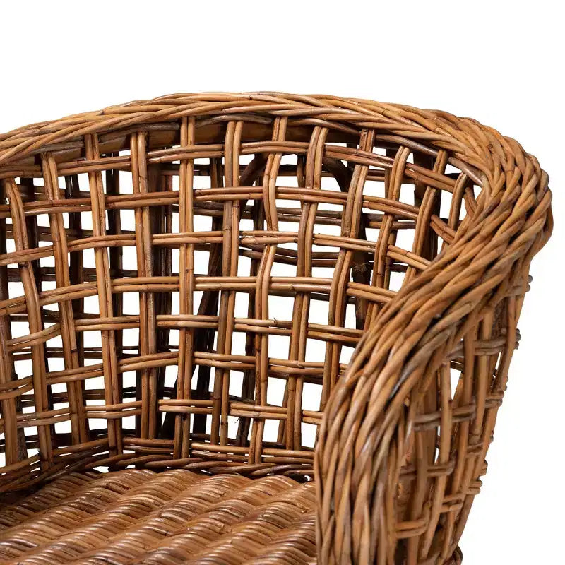 bali & pari Mario Set di 2 sedie da pranzo in legno di teak con finitura marrone naturale e rattan, stile bohémien moderno