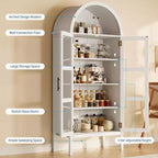 Mobile Contenitore, Nero/Bianco, Stile Arco, Singolo, Alto 71 con Luci a LED e Ante in Vetro