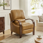 Poltrona reclinabile manuale Alex Mid-century Modern Cigar in vera pelle con braccioli ricurvi in legno