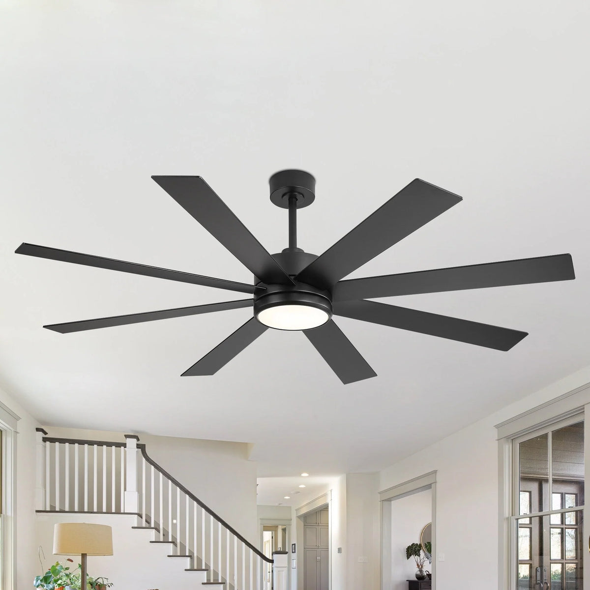 Ventilatore da soffitto nero da 65 pollici a 8 pale con luce LED e telecomando