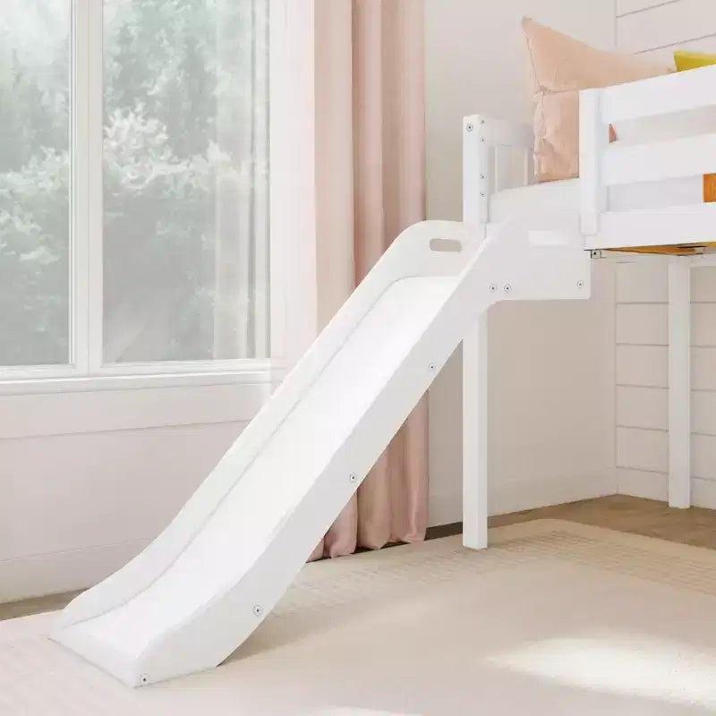 Letto a soppalco basso per bambini con scivolo e scale, in legno massiccio, 14 sponde protettive, capacità 180 kg