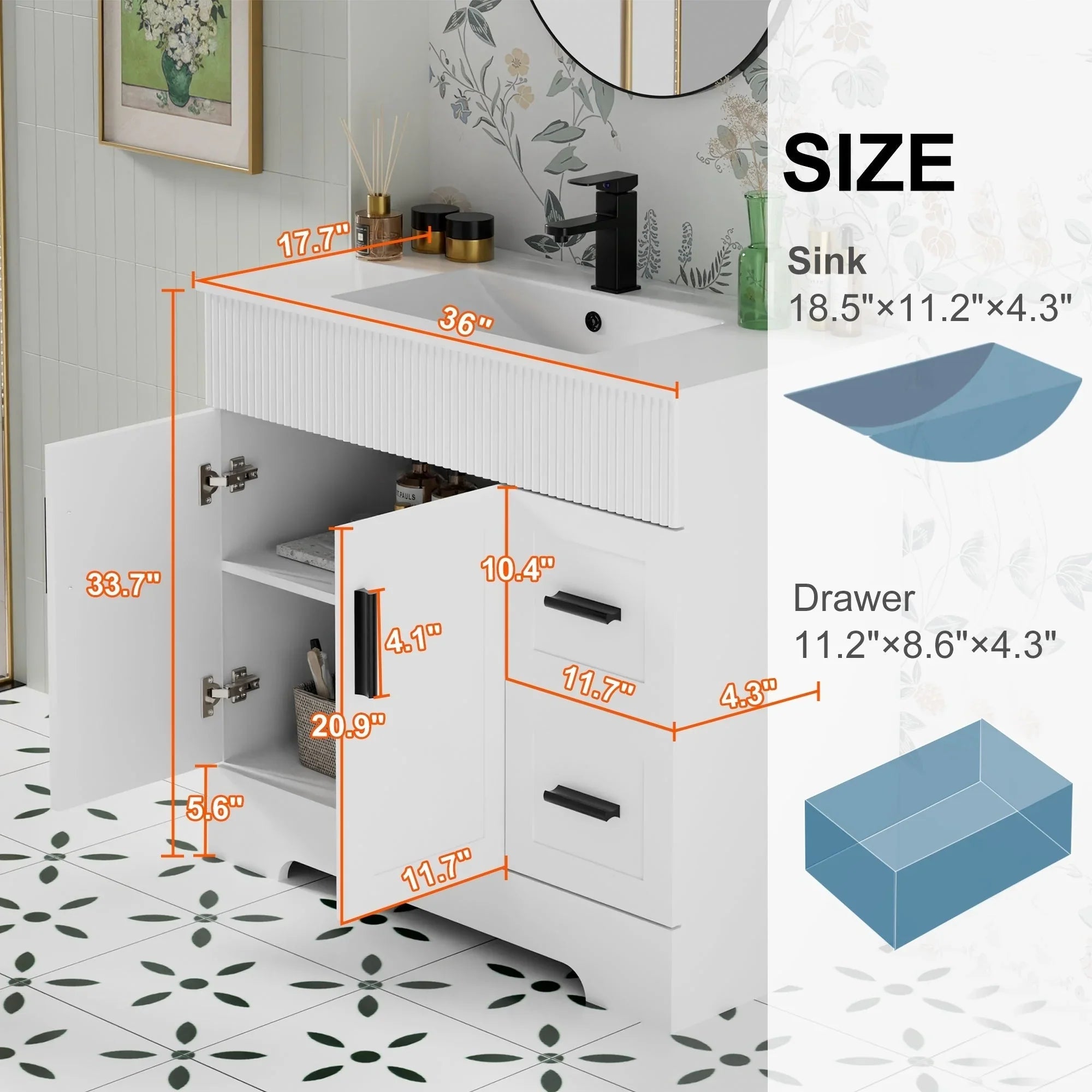 Mobile bagno 30/36/48 Wavy Line con lavabo e rubinetto