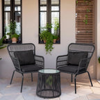 Set da Bistrò per Conversazione da Esterno a 3 Pezzi in Vimini, Set di Sedie da Patio in Rattan per Tutte le Stagioni con Cuscini