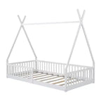 Letto a pavimento per bambini, letti a tenda a una piazza, letto a pavimento Montessori con doghe e sponde di protezione, struttura letto a casetta in legno per ragazzi e ragazze