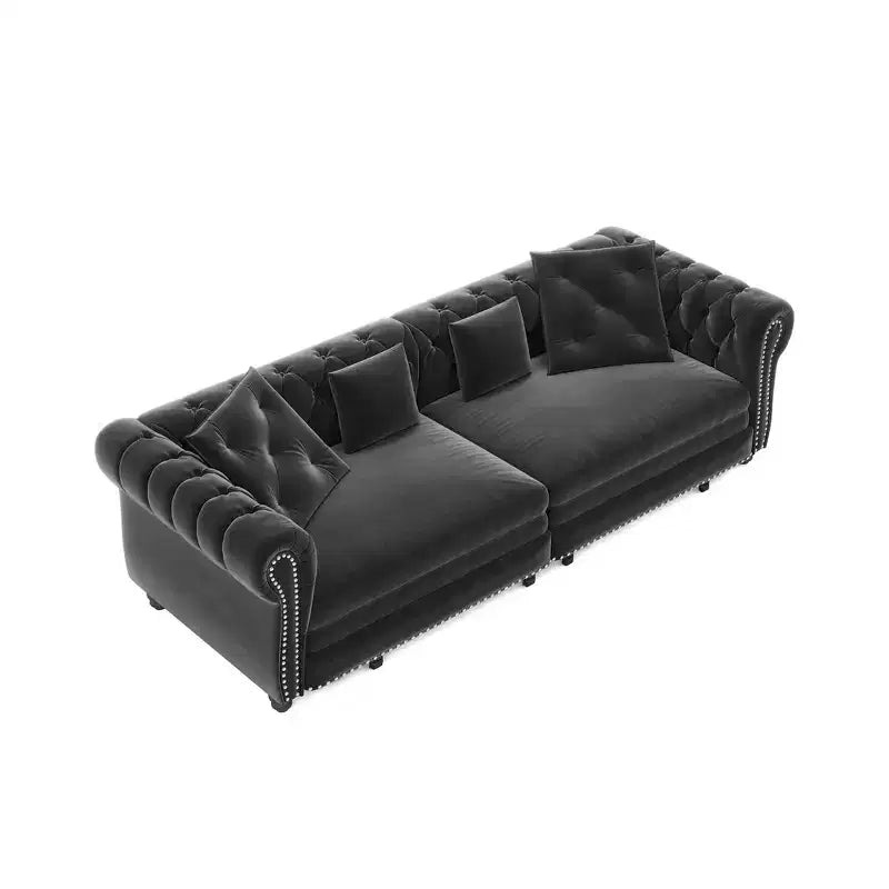 Divano Letto Estraibile 3-in-1 King Size in Velluto Whisen e Divano Letto Convertibile con Ottomana Mobile, Design Trapuntato