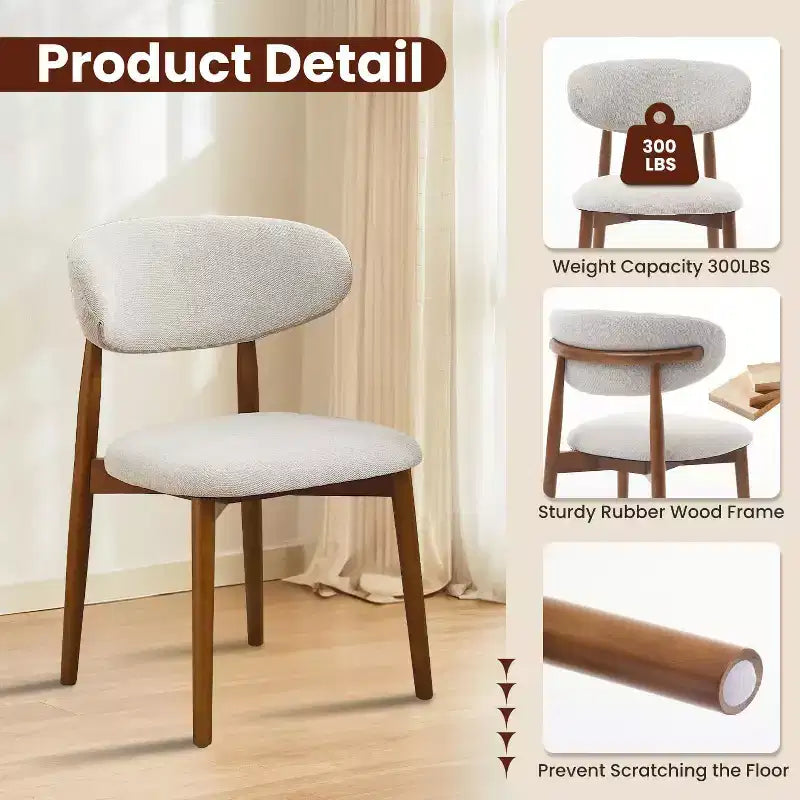 Set di 4 sedie da pranzo, sedie da pranzo imbottite moderne di metà secolo, sedie da cucina in stile rustico con seduta in tessuto imbottito e gambe in legno, beige