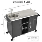 Isola cucina da esterno con lavello, Lavello portatile da esterno con 4 ruote bloccabili