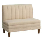 Lifestorey Set da Pranzo Banquette Kerrington con Schienale Canale, 4 Pezzi, Noce/Crema: Tessuto Effetto Lino, Tavolo con Piedistallo
