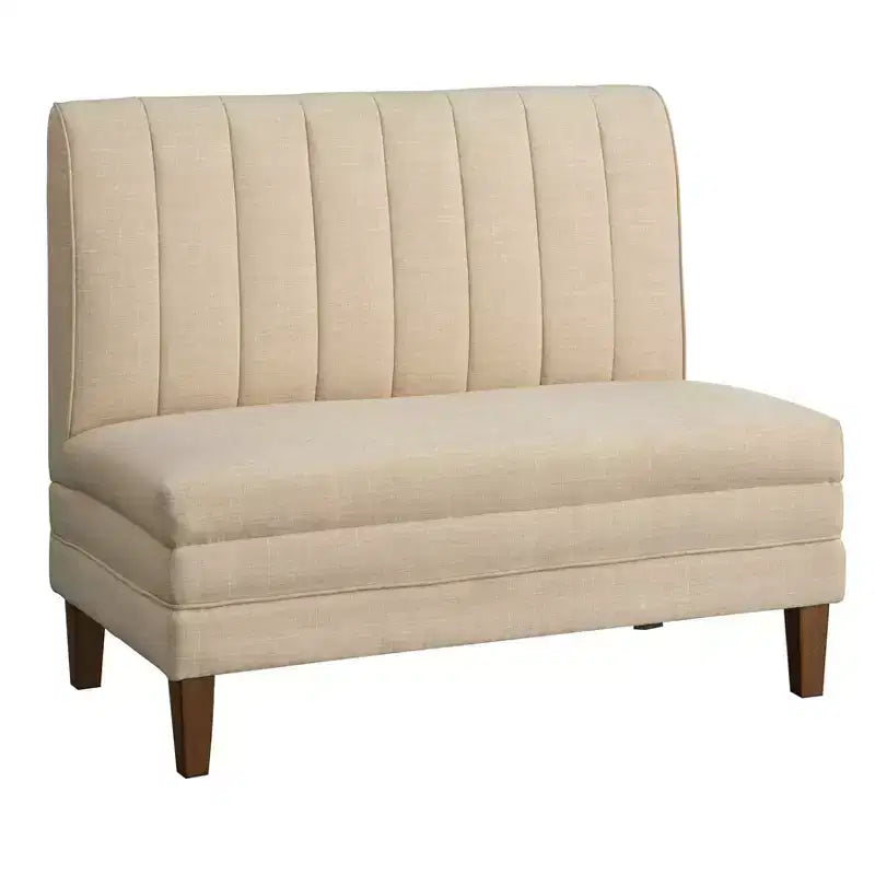 Lifestorey Set da Pranzo Banquette Kerrington con Schienale Canale, 4 Pezzi, Noce/Crema: Tessuto Effetto Lino, Tavolo con Piedistallo