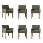 Set di 6 sedie da pranzo imbottite con braccioli, poltrone moderne in lino con gambe in legno, sedie occasionali per sala da pranzo, soggiorno - Panipeachy
