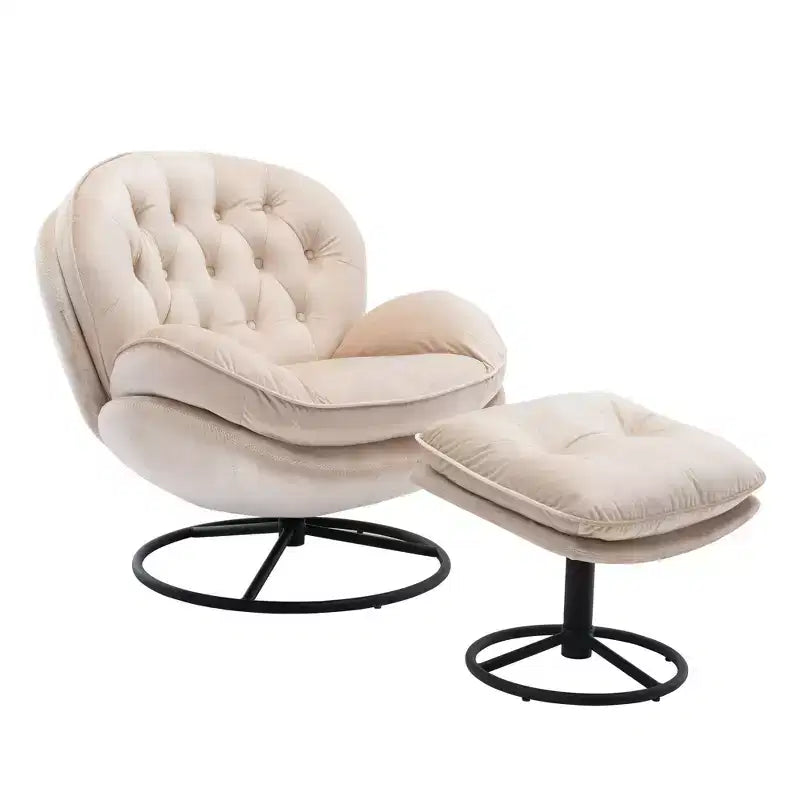 Poltrona Svedese Okak con Pouf, Poltrona Moderna Senza Braccioli Stile Mid-Century per Soggiorno, Morbida e Confortevole per Guardare la TV, Giocare