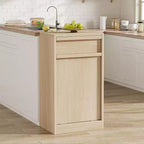 Pattumiera Inclinabile, Rovere Naturale, Pattumiera con Contenitore e Cassetto, Cestino Nascosto, Cesto Portabiancheria per Cucina, Sala da Pranzo, Soggiorno