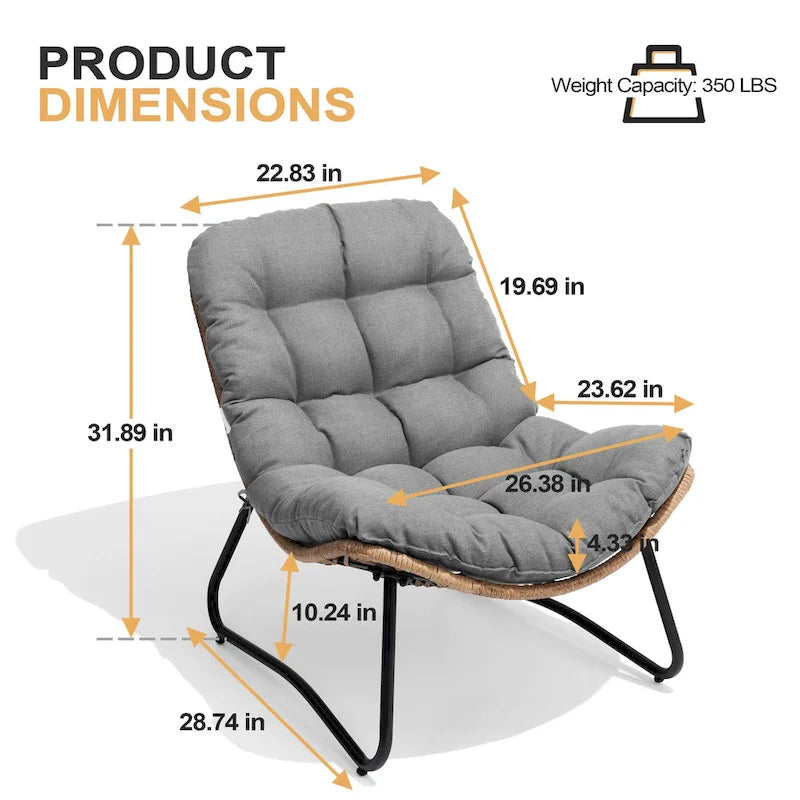 Poltrone Papasan da Esterno con Cuscino in Rattan PE, Comode Poltrone da Patio con Tavolino Laterale