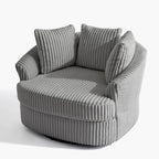 Set di 2 Poltrone Girevoli a Barilotto Oversize da 43" in Velluto a Coste Felpato con Cuscini