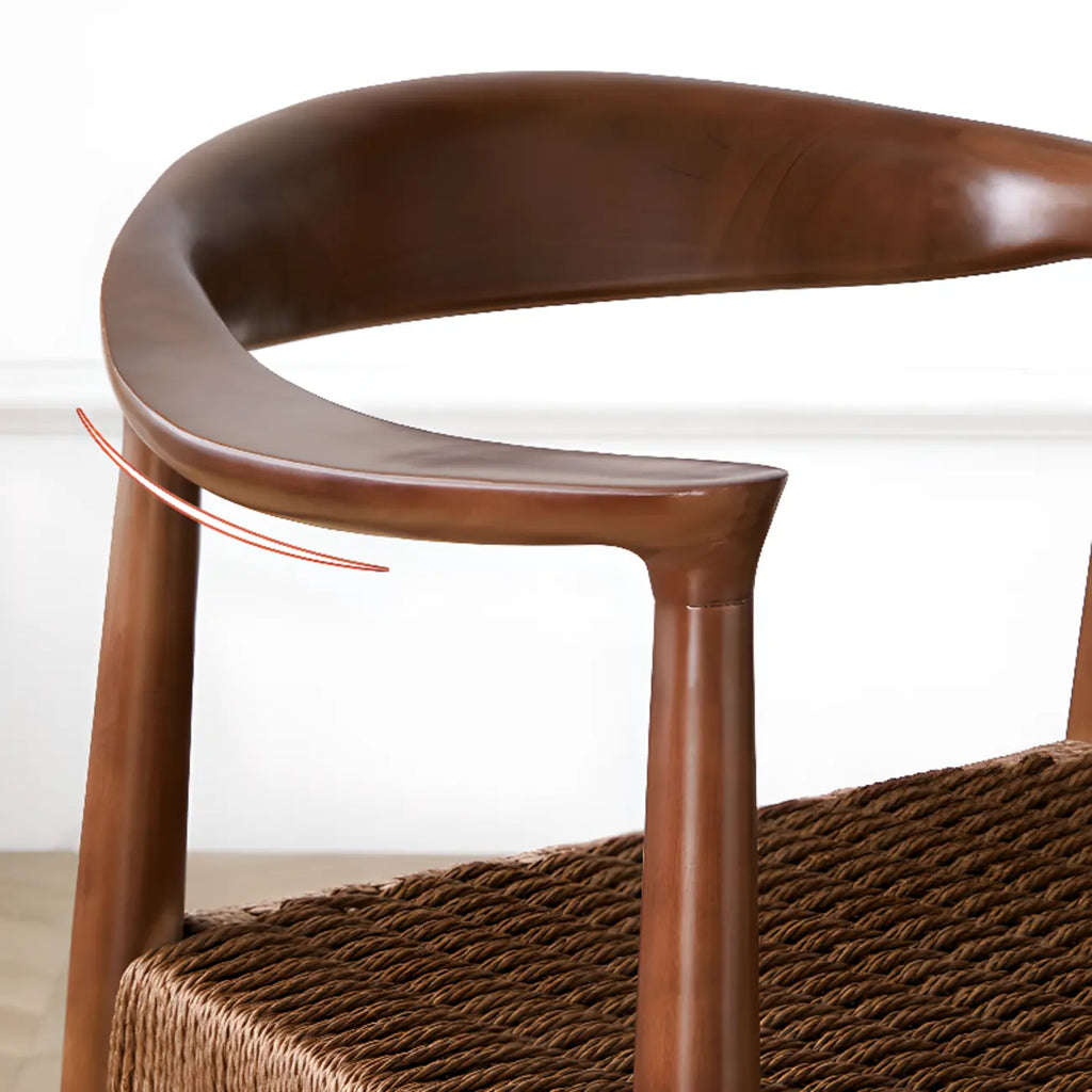 Sedia da pranzo scandinava con braccioli, seduta intrecciata in legno curvo