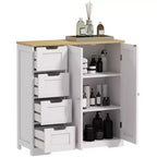 Mobiletto da Bagno HOMCOM con Ripiano Regolabile, Armadietto da Bagno Indipendente con 4 Cassetti e 2 Ante, Bianco