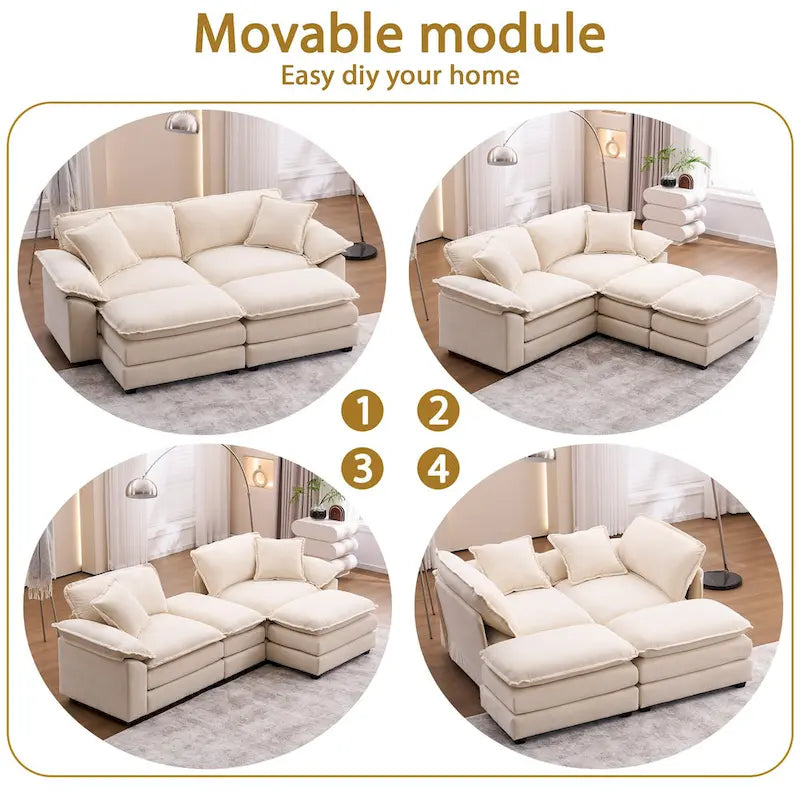 Divano a 2 posti con 2 cuscini, 2 guanciali e 2 pouf, divano confortevole - Divano profondo da soggiorno, divano modulare