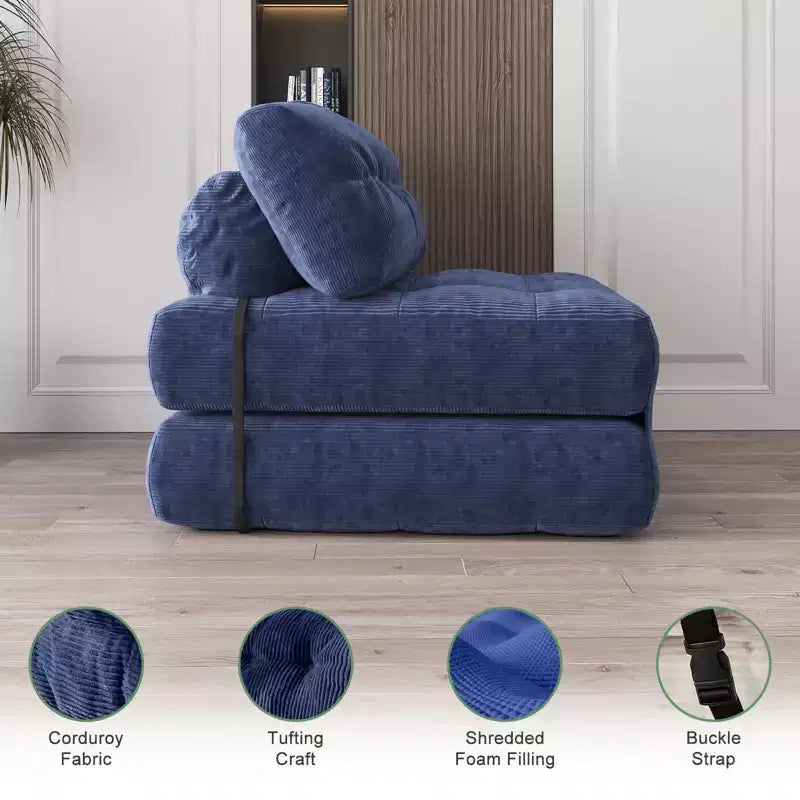 Divano Letto Futon Pieghevole in Velluto a Coste, Sedia Convertibile da Pavimento con Cuscino e Supporto per la Schiena