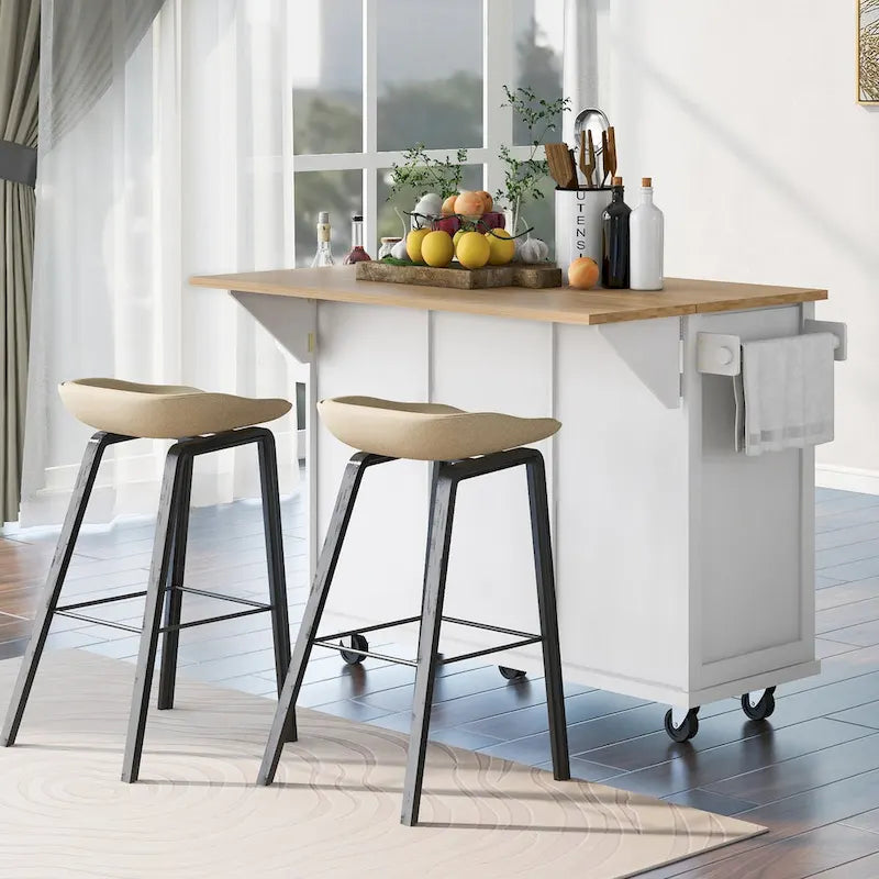 Carrello da Cucina con Piano a Ribalta in Legno di Gomma