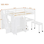 Letto a soppalco full-size con scala, libreria, scrivania e armadio - Mobili multifunzionali salvaspazio per bambini e ragazzi - Bianco
