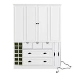 Whisen Armadio Dispensa per Cucina Autoportante Alto 180 cm, Grande Credenza Contenitore per Sala da Pranzo con 4 Ante Pieghevoli, Ripiani, Portabottiglie