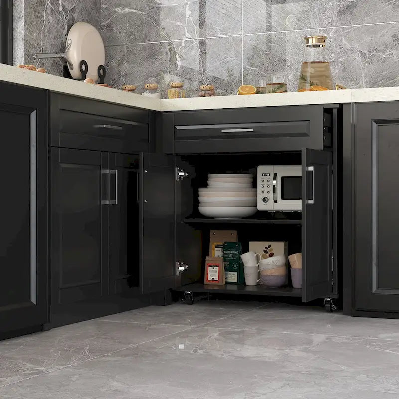 Mobile angolare efficiente per cucina Isola a L: Ampio spazio di archiviazione con cassetti scorrevoli, piano di lavoro UV