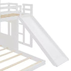 Letto a castello in legno Luxystar Twin Over Full con casetta da gioco, scivolo e sponde di protezione
