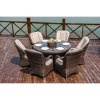 Set da pranzo rotondo da esterno in 7 pezzi in vimini di rattan con cuscini di Moda Furnishings